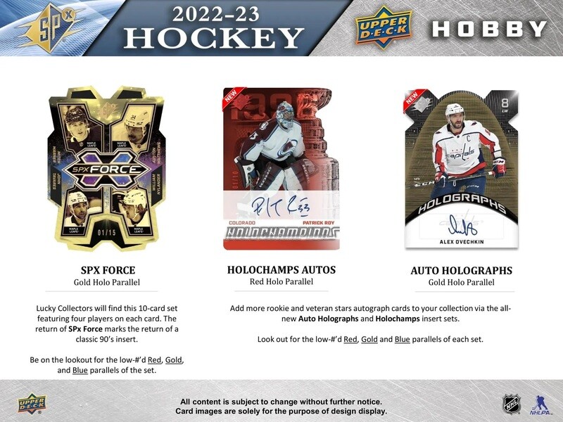 2022/23 Upper Deck SPx Hockey Hobby Box (case of 20 boxes)