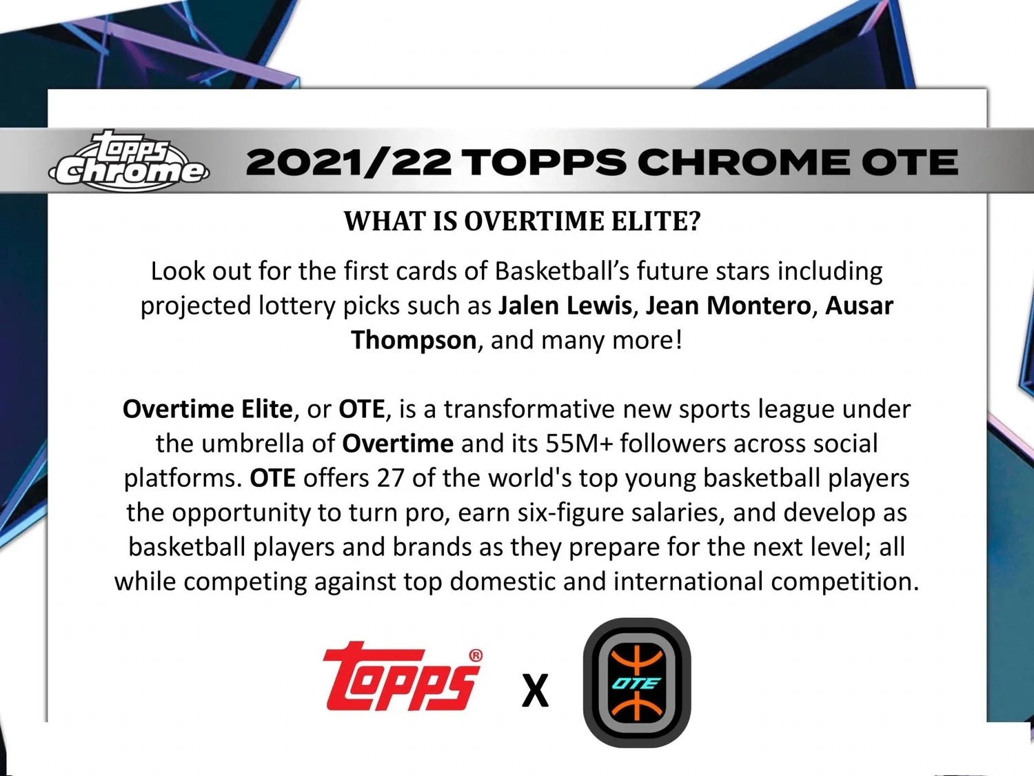 2021/22 Topps Chrome Overtime Elite Basketball Hobby Box