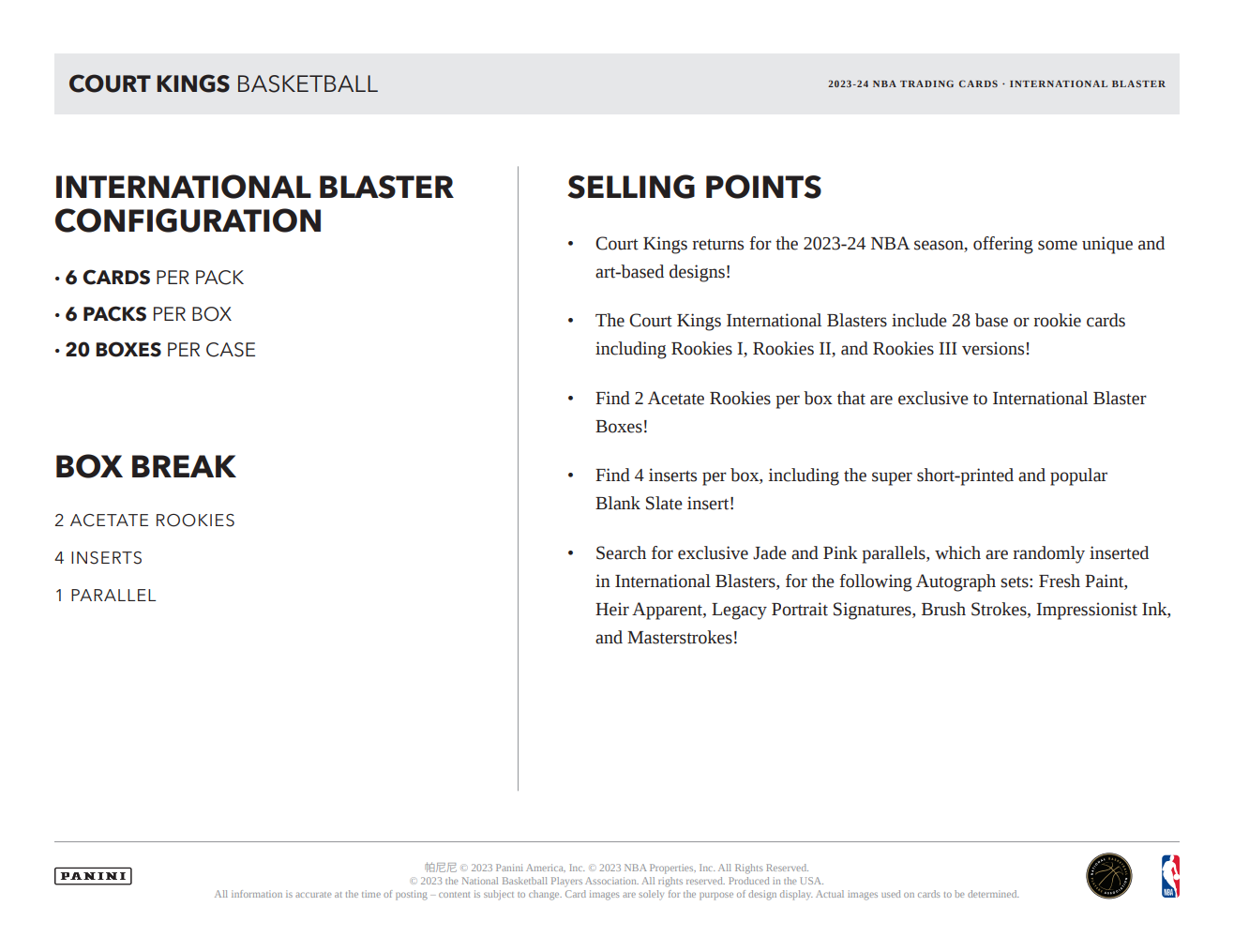2023/24 Panini Court Kings Basketball International Blaster Box