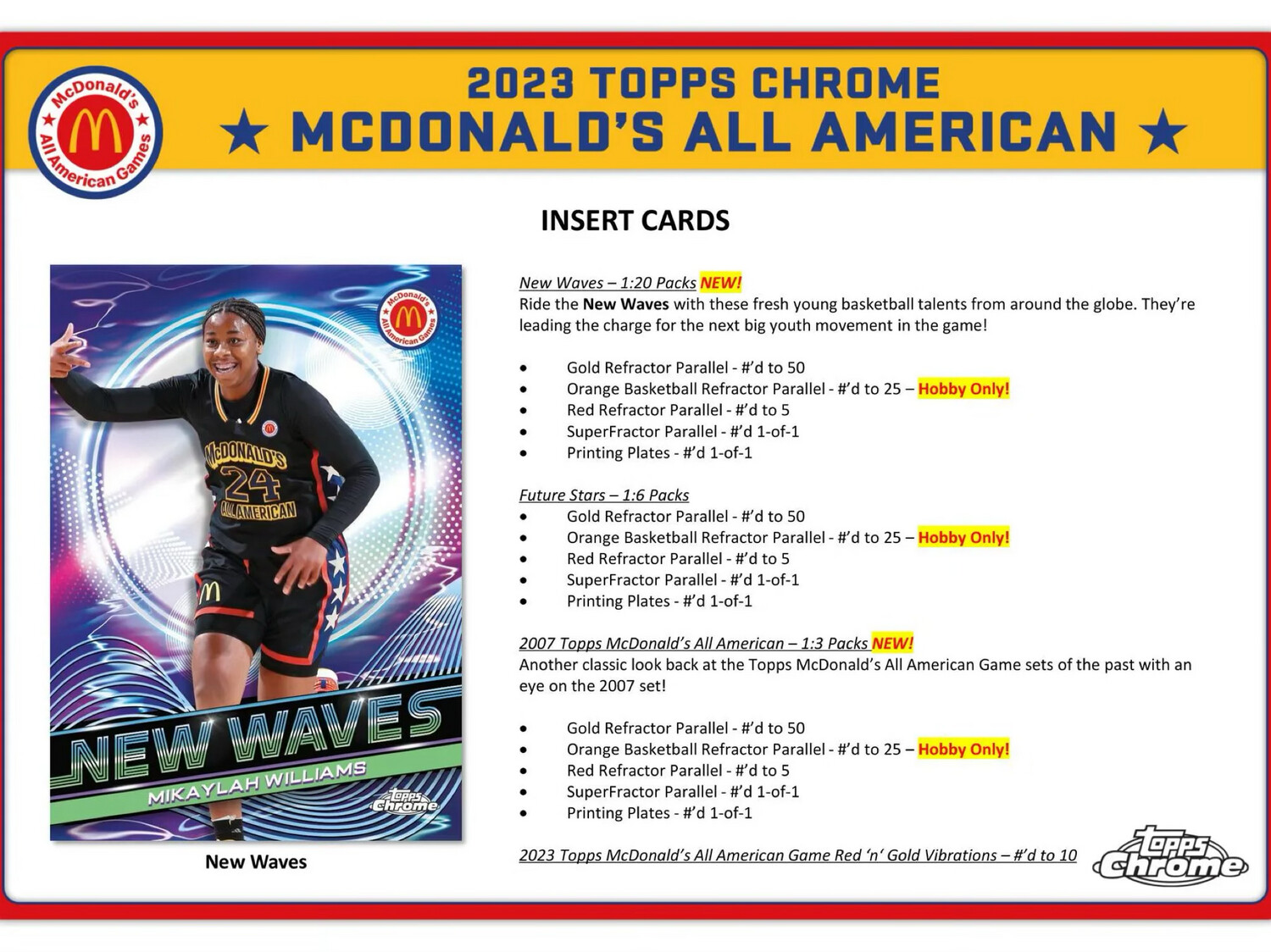 2023 Topps McDonald&#39;s All American Chrome Basketball Hobby Pack