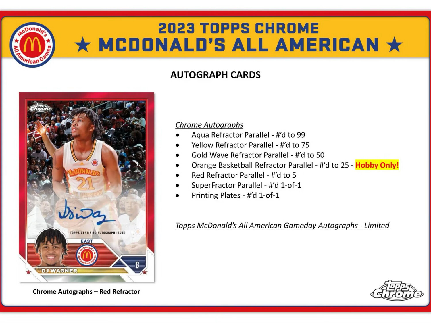 2023 Topps McDonald&#39;s All American Chrome Basketball Hobby Pack