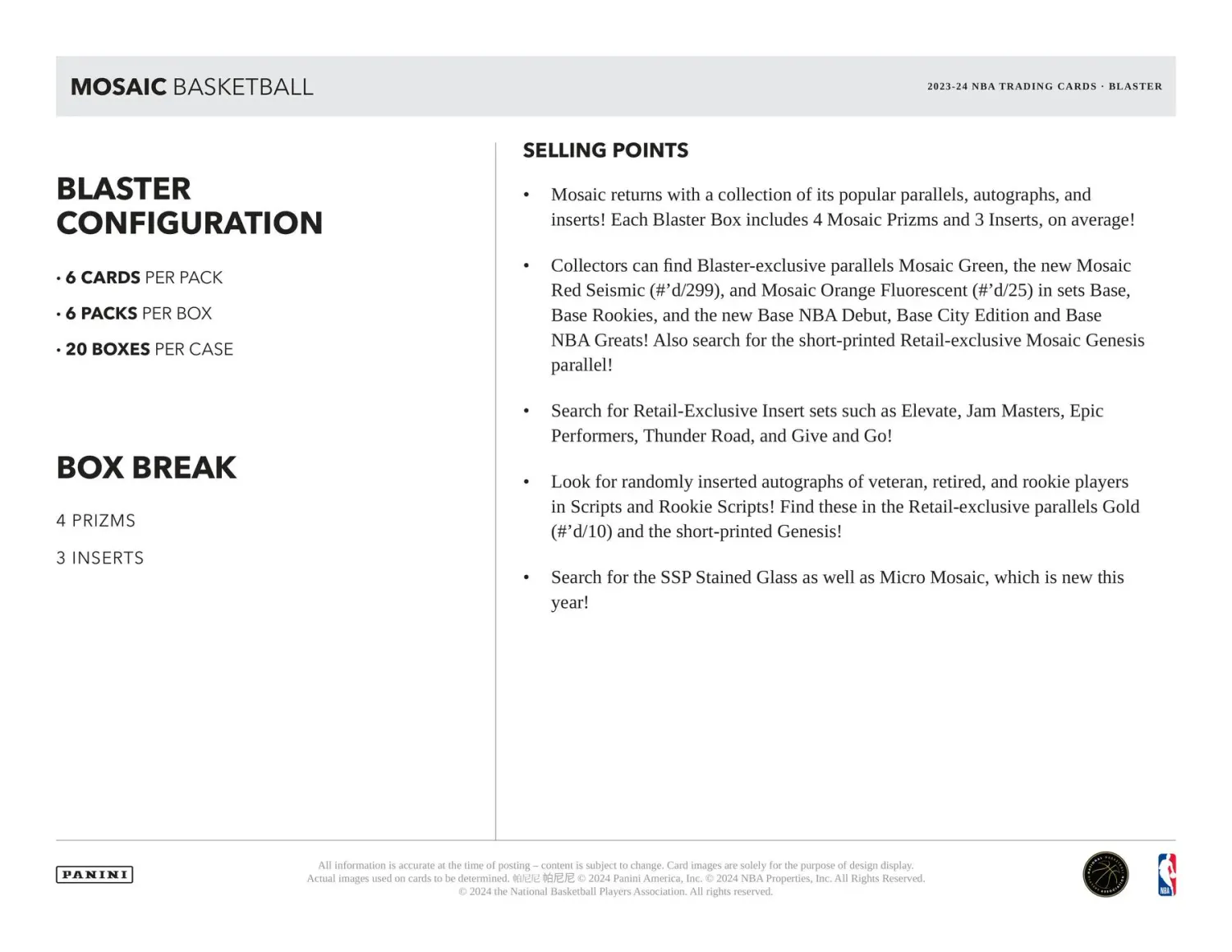 2023/24 Panini Mosaic Basketball Blaster Box