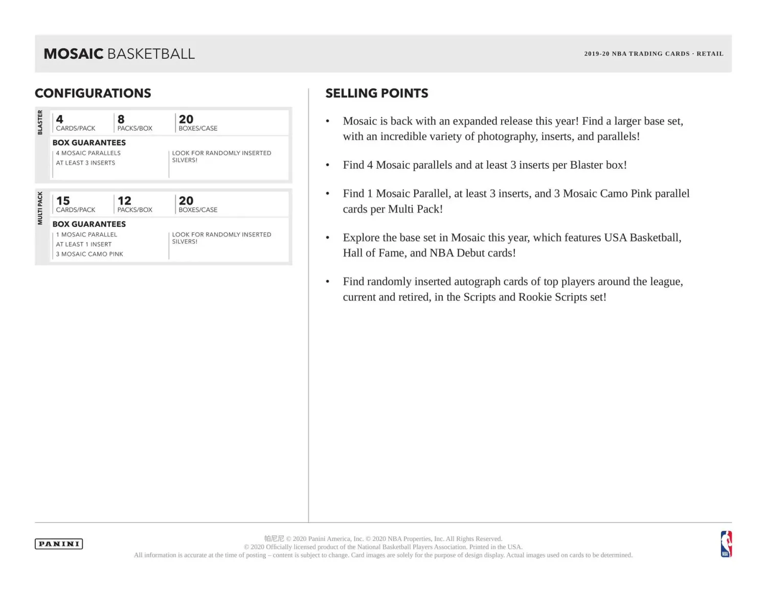 2019/20 Panini Mosaic Basketball Blaster Box