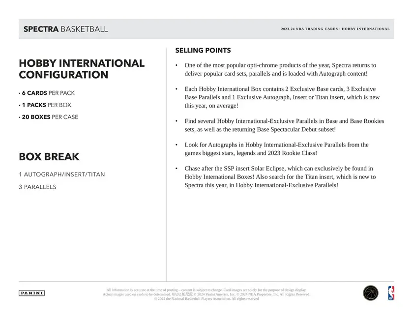 2023/24 Panini Spectra Basketball Hobby International Box