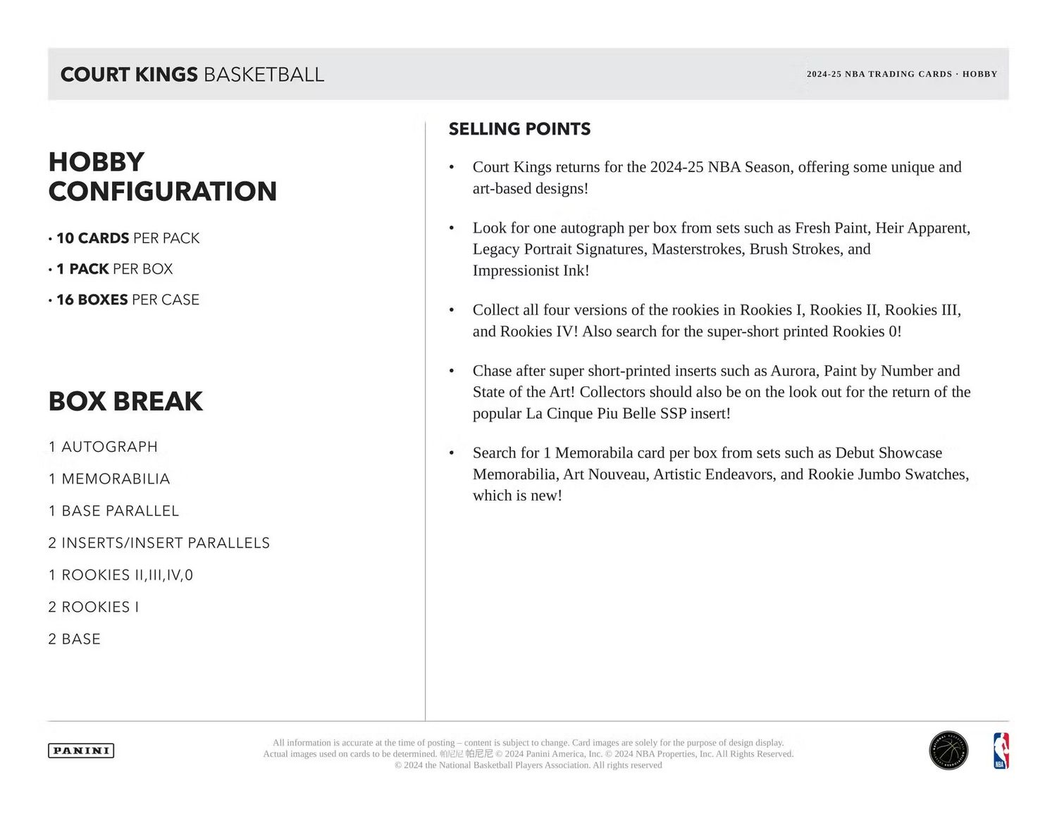2024/25 Panini Court Kings Basketball Hobby Box