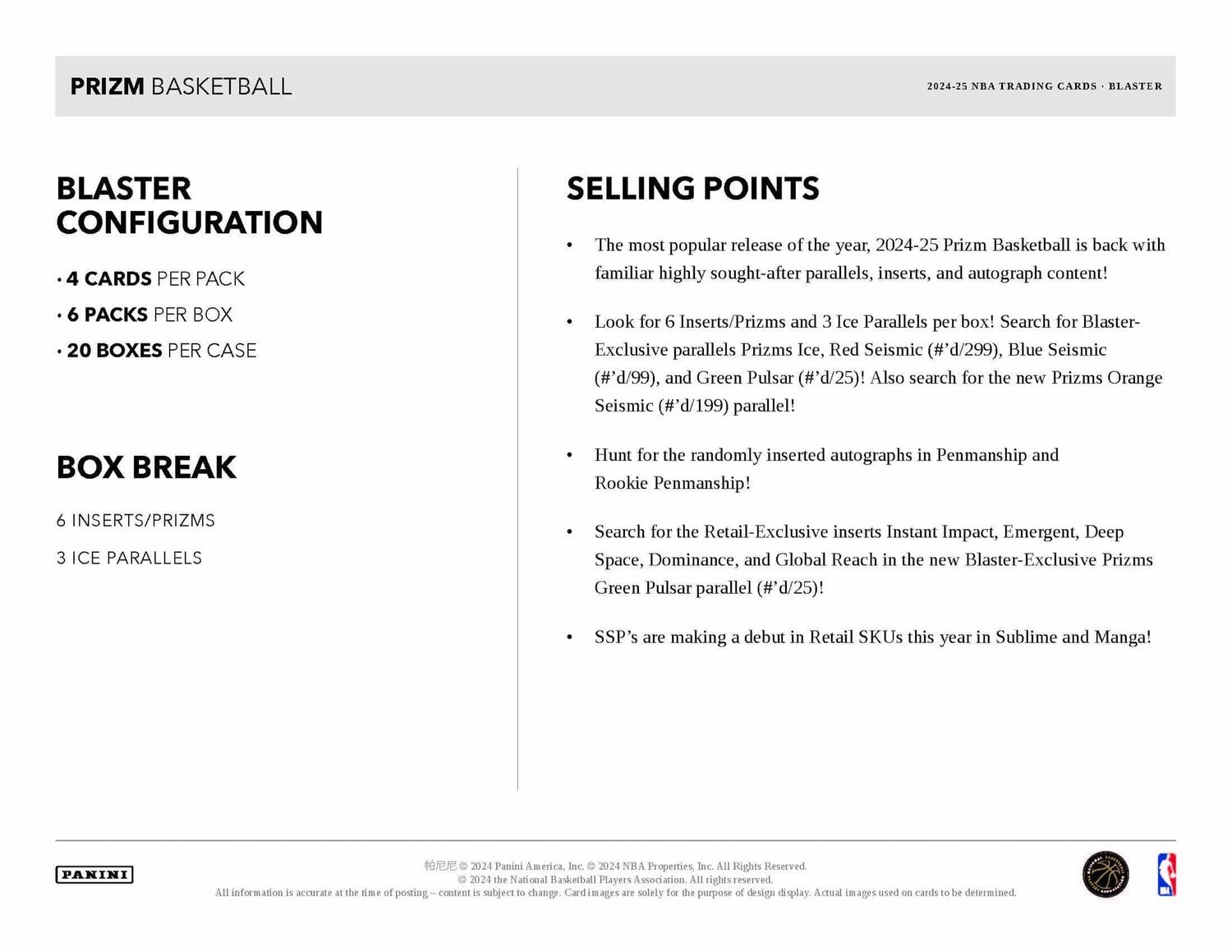 2024/25 Panini Prizm Basketball - Case of 20 Blaster Box