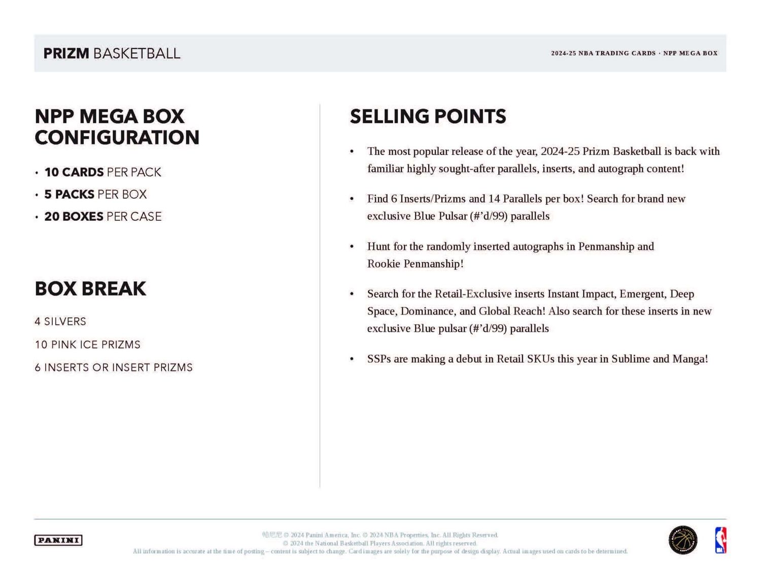 2024/25 Panini Prizm Basketball NPP Mega Pack