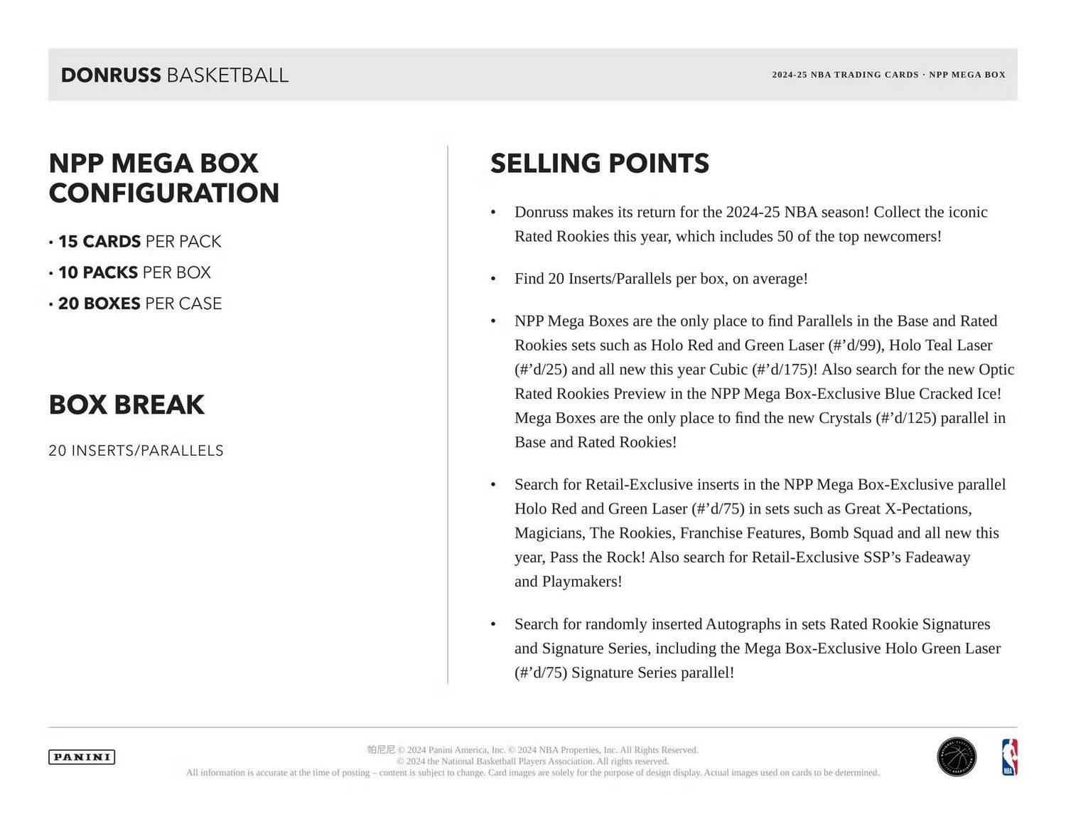 2024/25 Panini Donruss Basketball Mega - case of 20 boxes