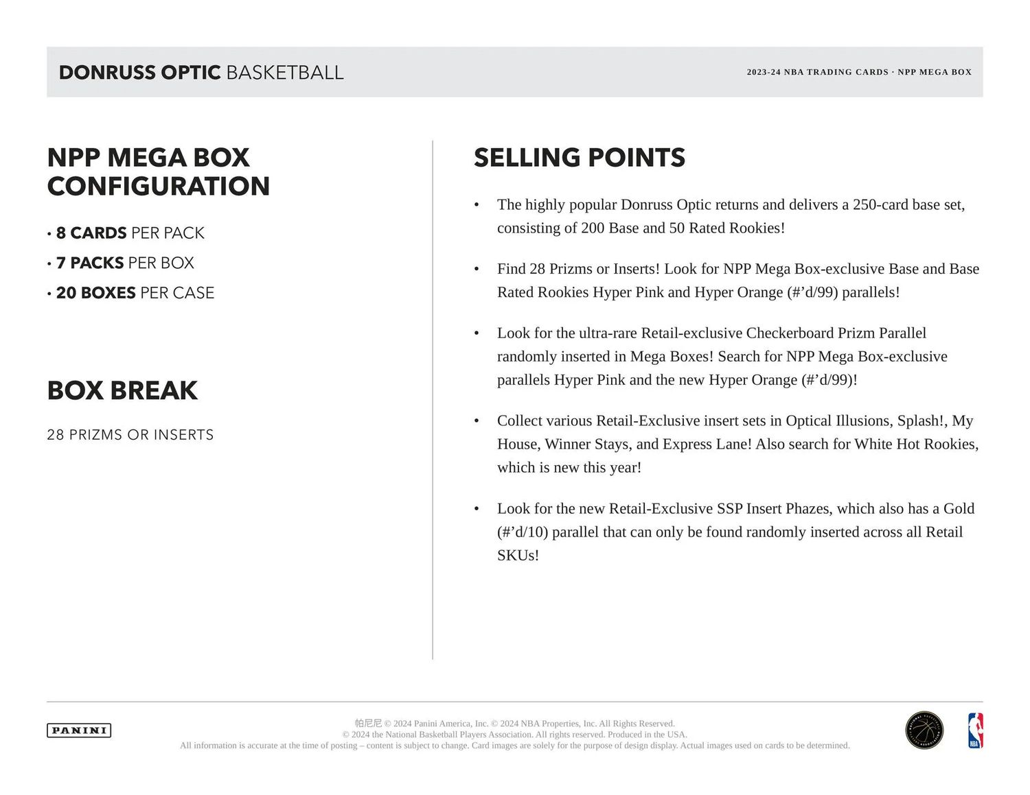2023/24 Panini Donruss Optic Basketball Mega Pack