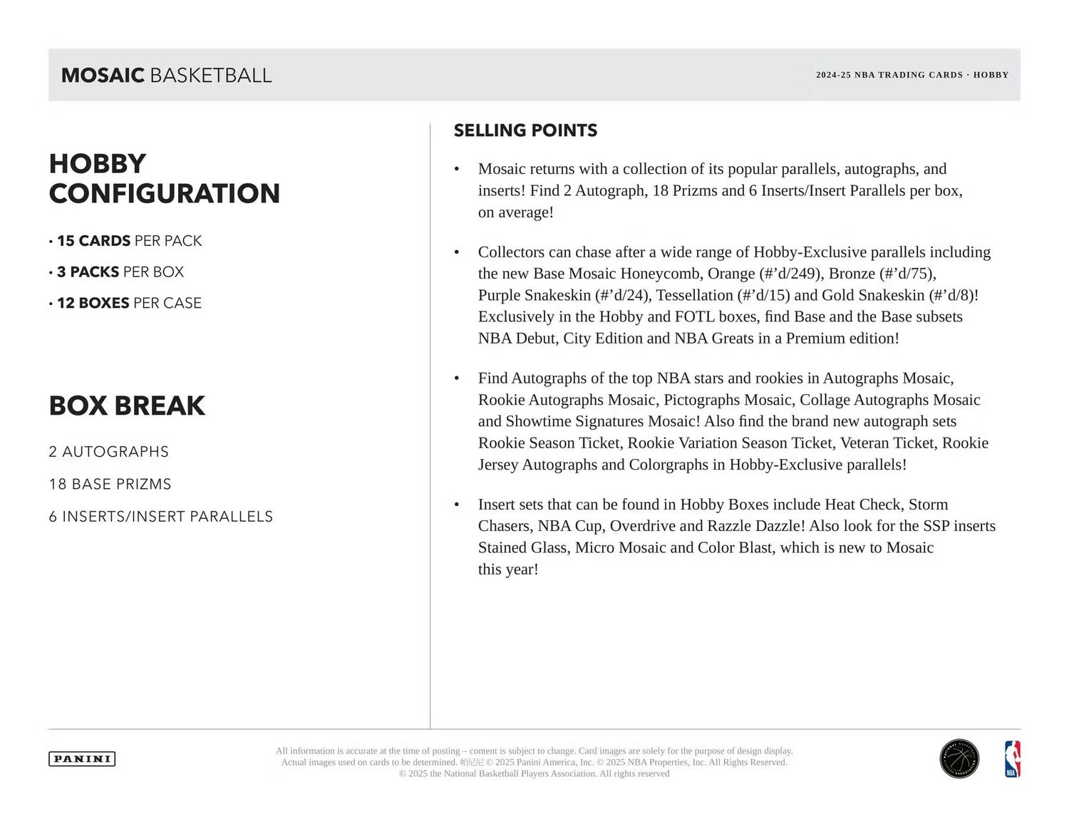 2024/25 Panini Mosaic Basketball Hobby Box (preorder)
