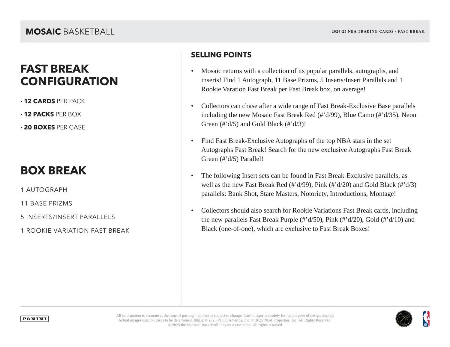 2024/25 Panini Mosaic Basketball Fast Break Box (preorder)