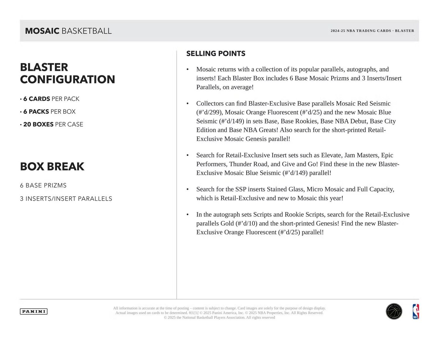 2024/25 Panini Mosaic Basketball Blaster Box
