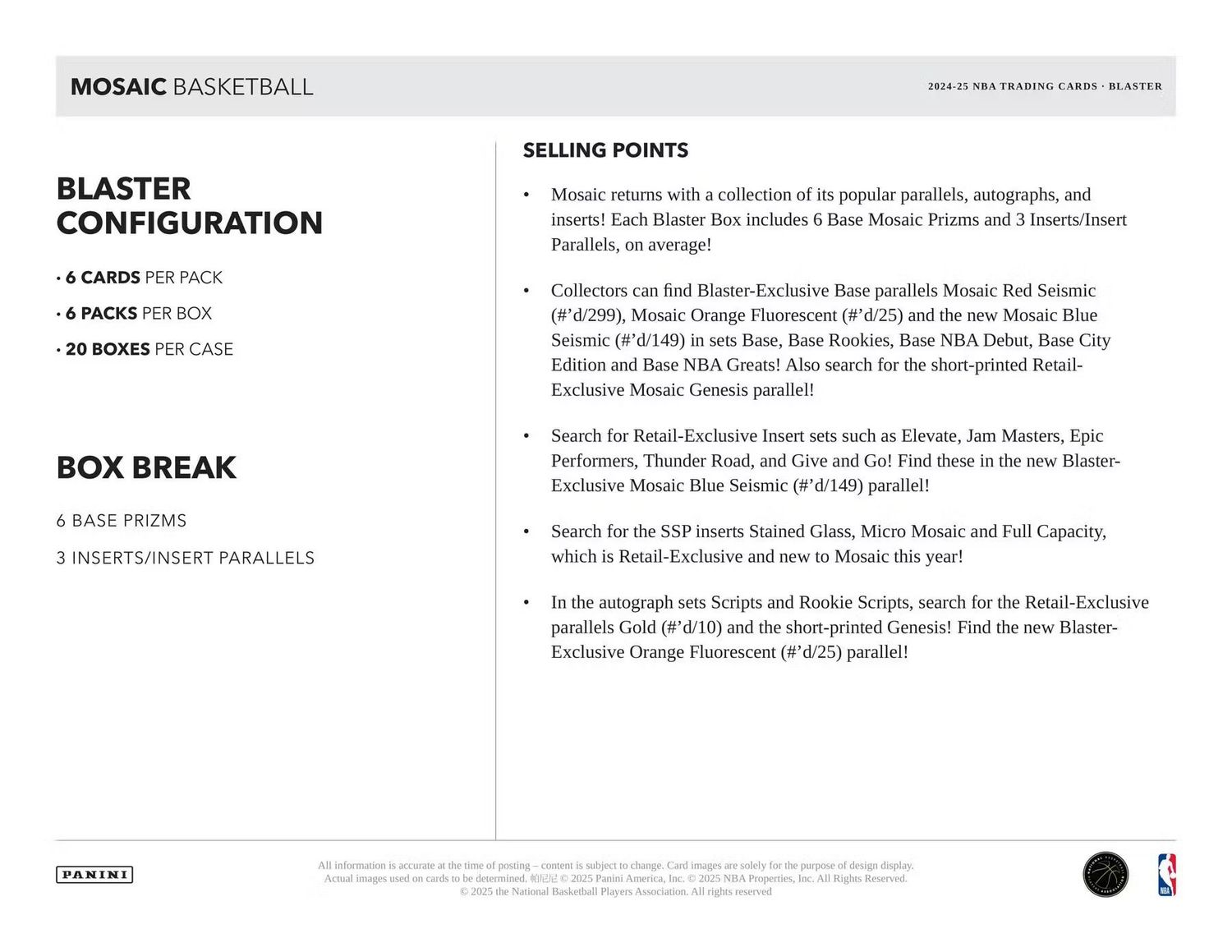 2024/25 Panini Mosaic Basketball Blaster Pack