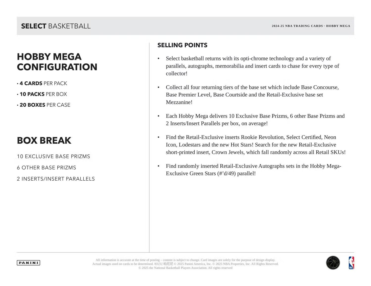 2024/25 Panini Select Basketball Hobby Mega Box