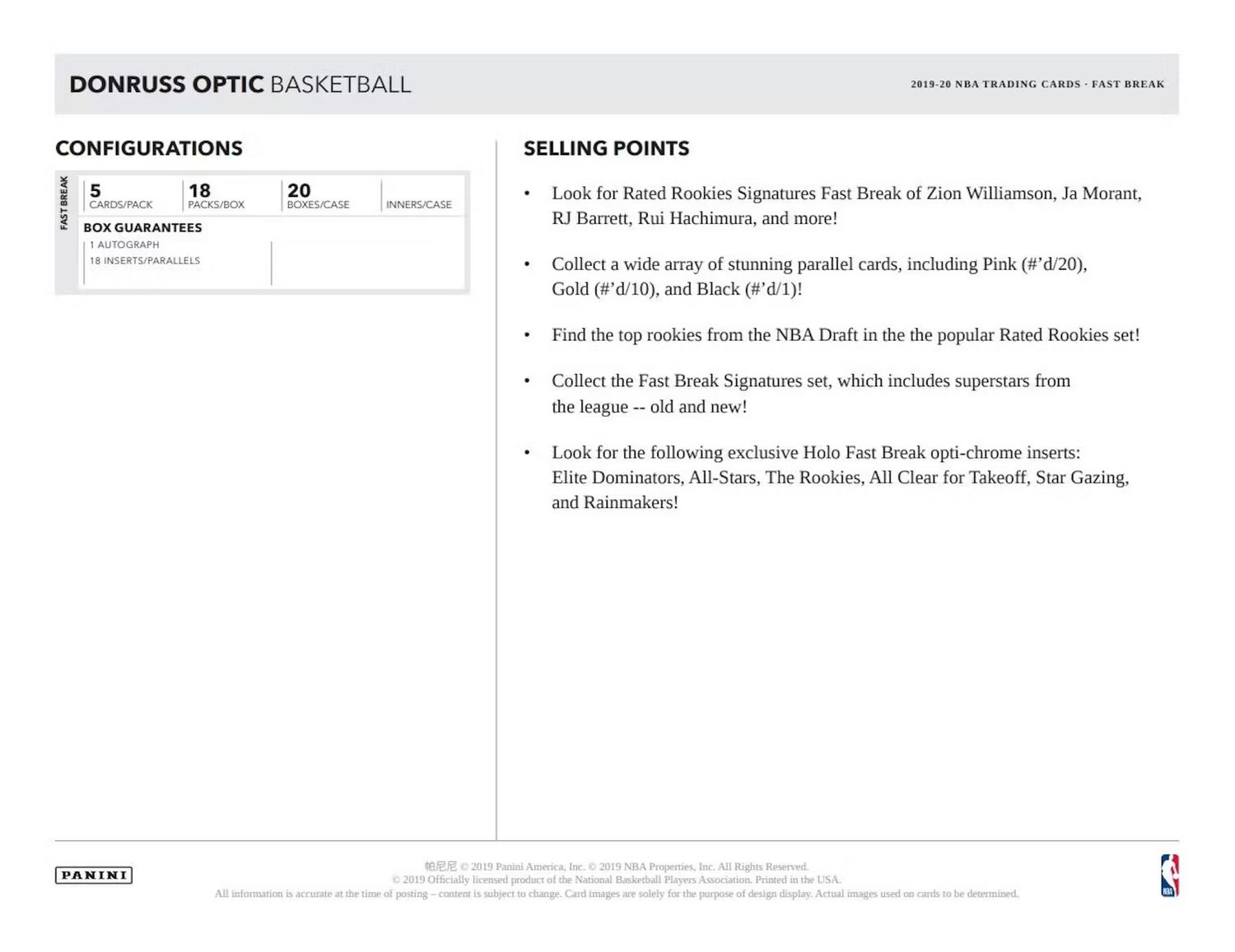 2019/20 Panini Donruss Optic Basketball Fast Break Box (coming soon)