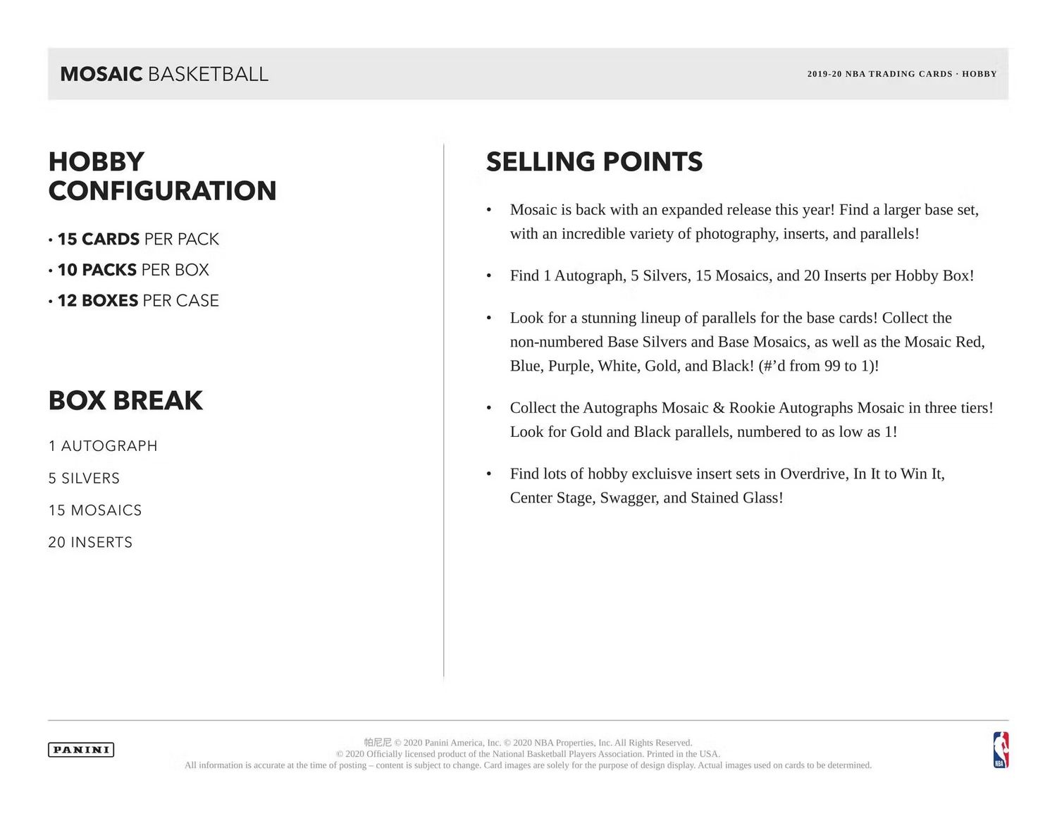 2019/20 Panini Mosaic Basketball Hobby Box (coming soon)