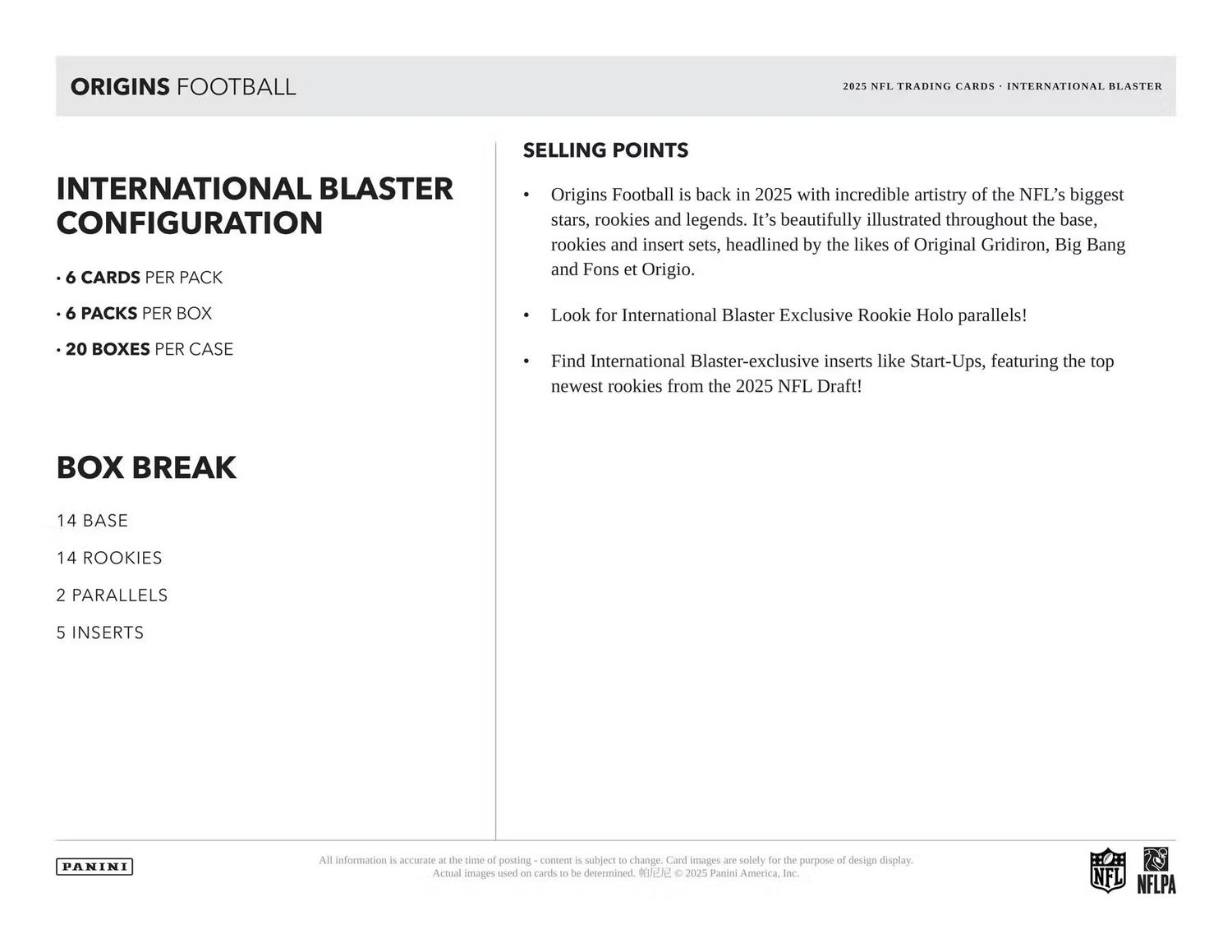 2025 Panini Origins Football International Blaster Box