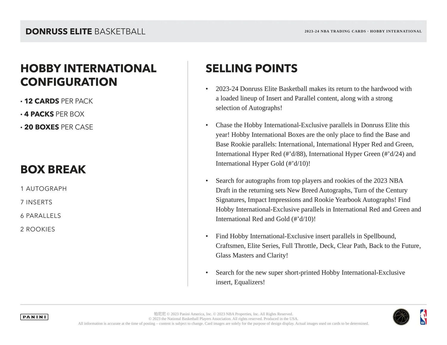 2023/24 Panini Donruss Elite Basketball International Hobby Box