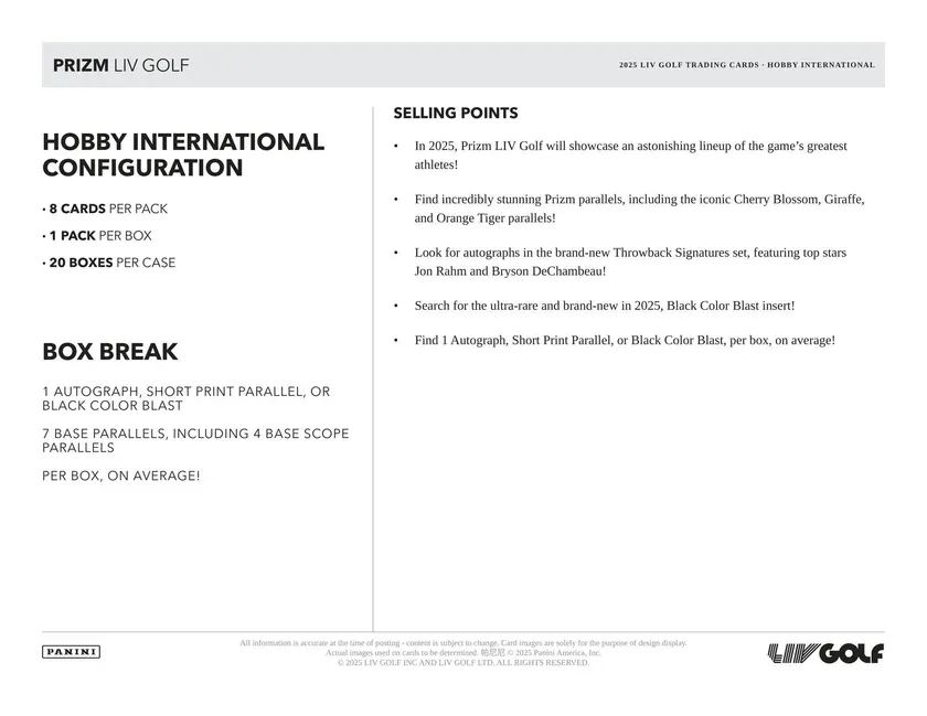 2025 Panini Prizm LIV Golf International Hobby