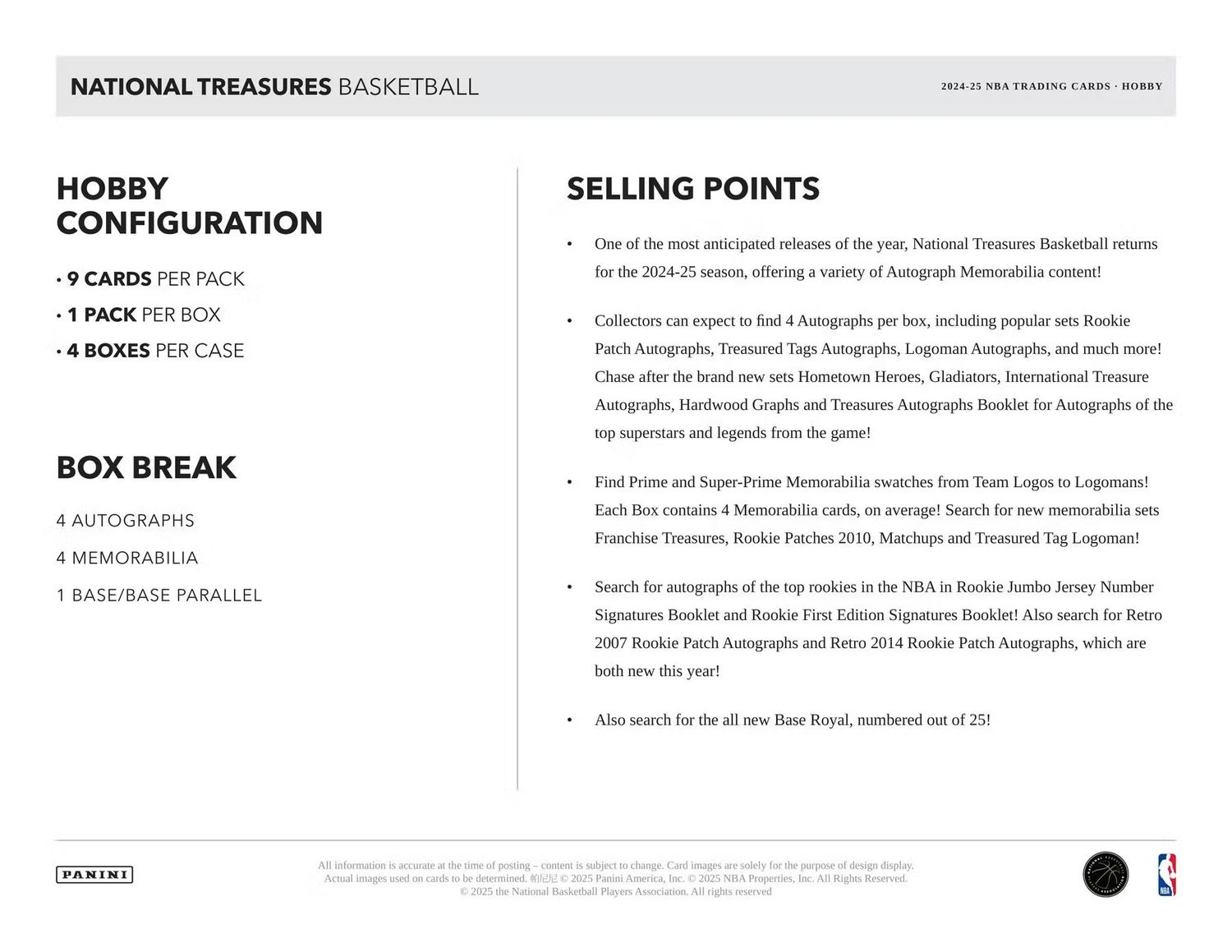 2024/25 Panini National Treasures Basketball Hobby Box
