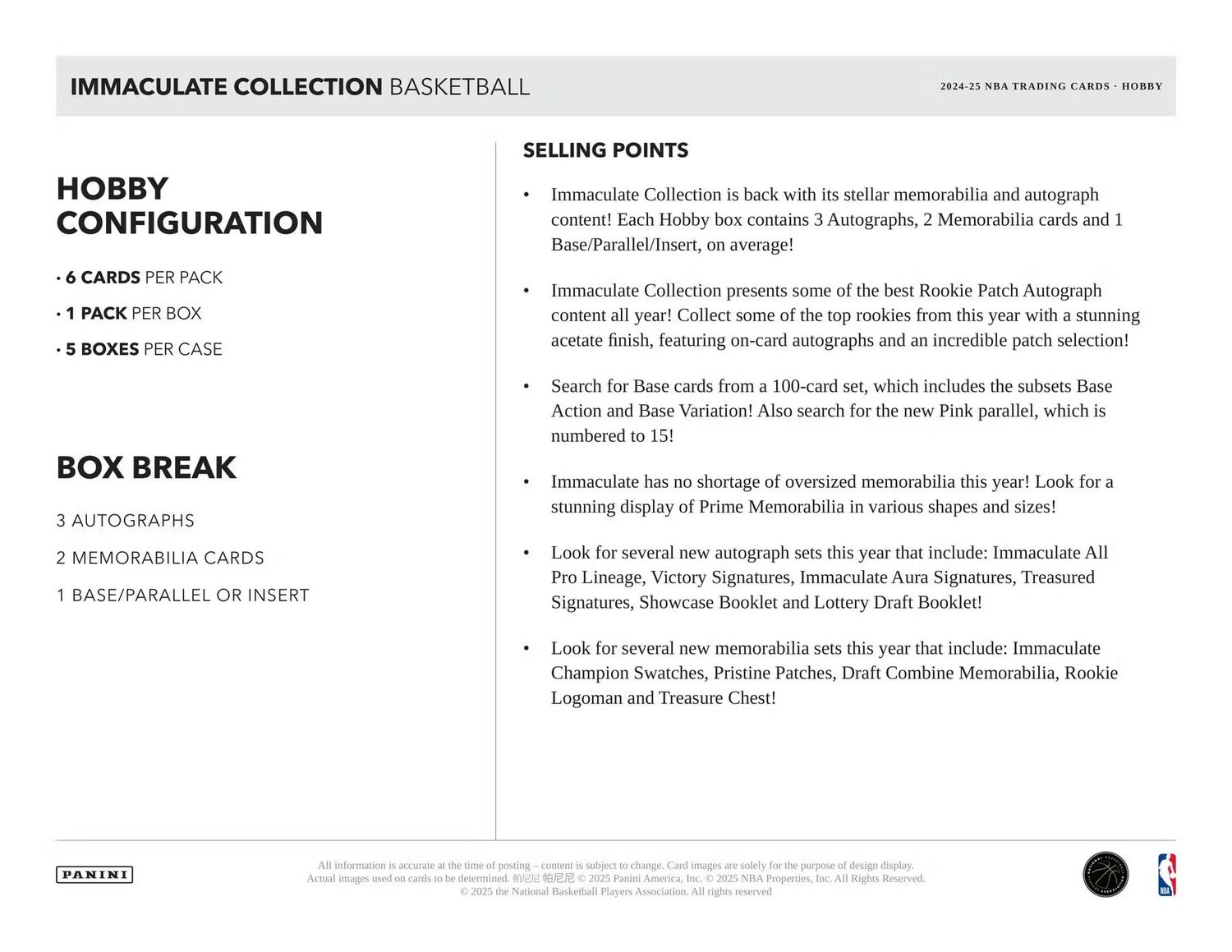 2024/25 Panini Immaculate Basketball Hobby Box (coming soon)