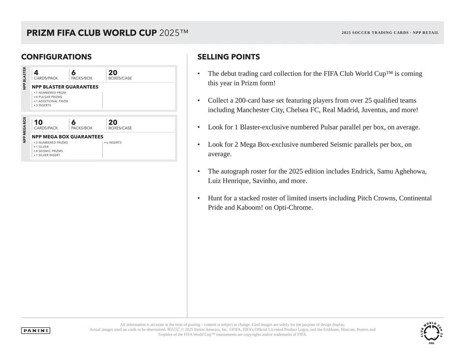2025 Panini Prizm FIFA Club World Cup Soccer - Case of 20 Blaster Boxes