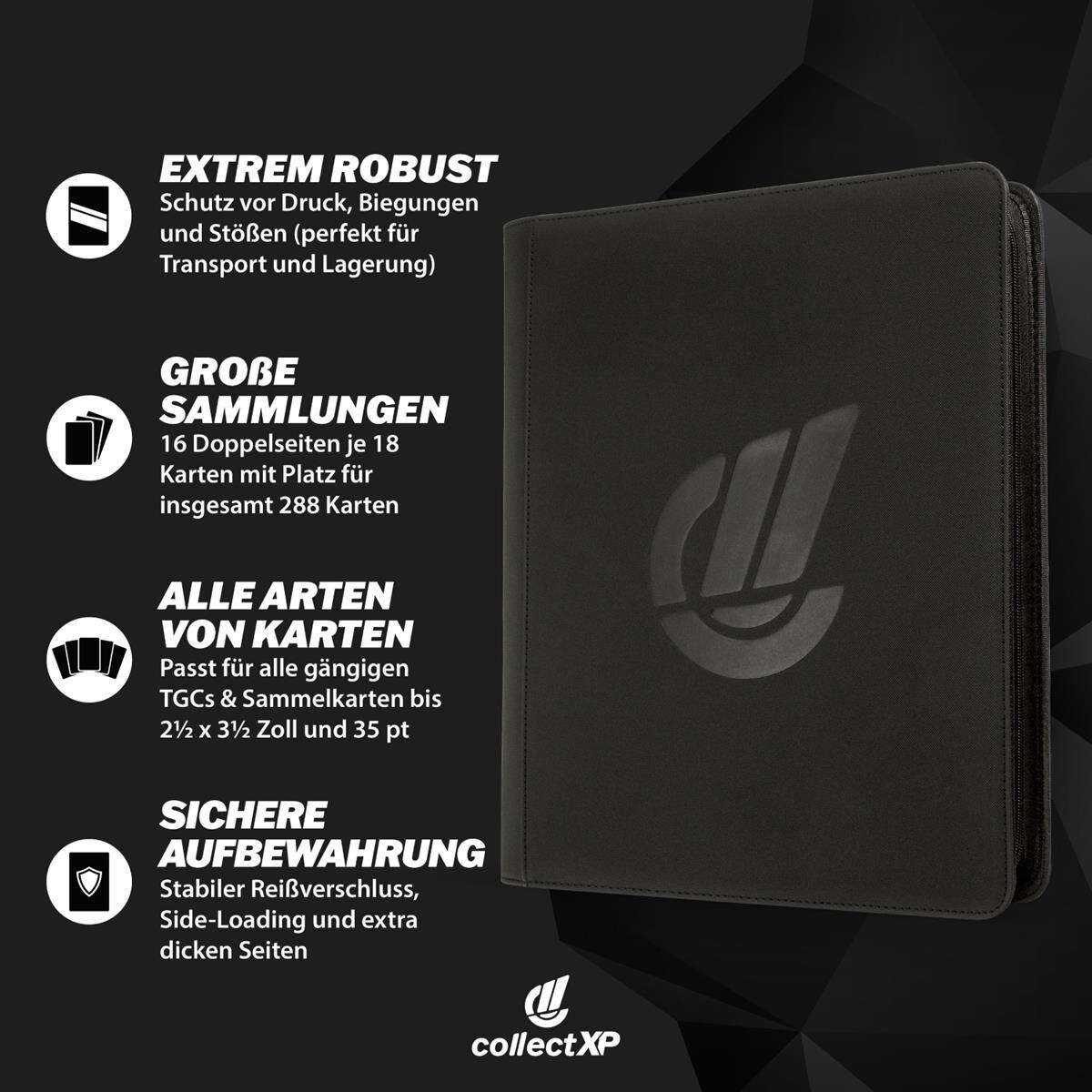 CollectXP Zippered 9-Pocket Topload Binder Black