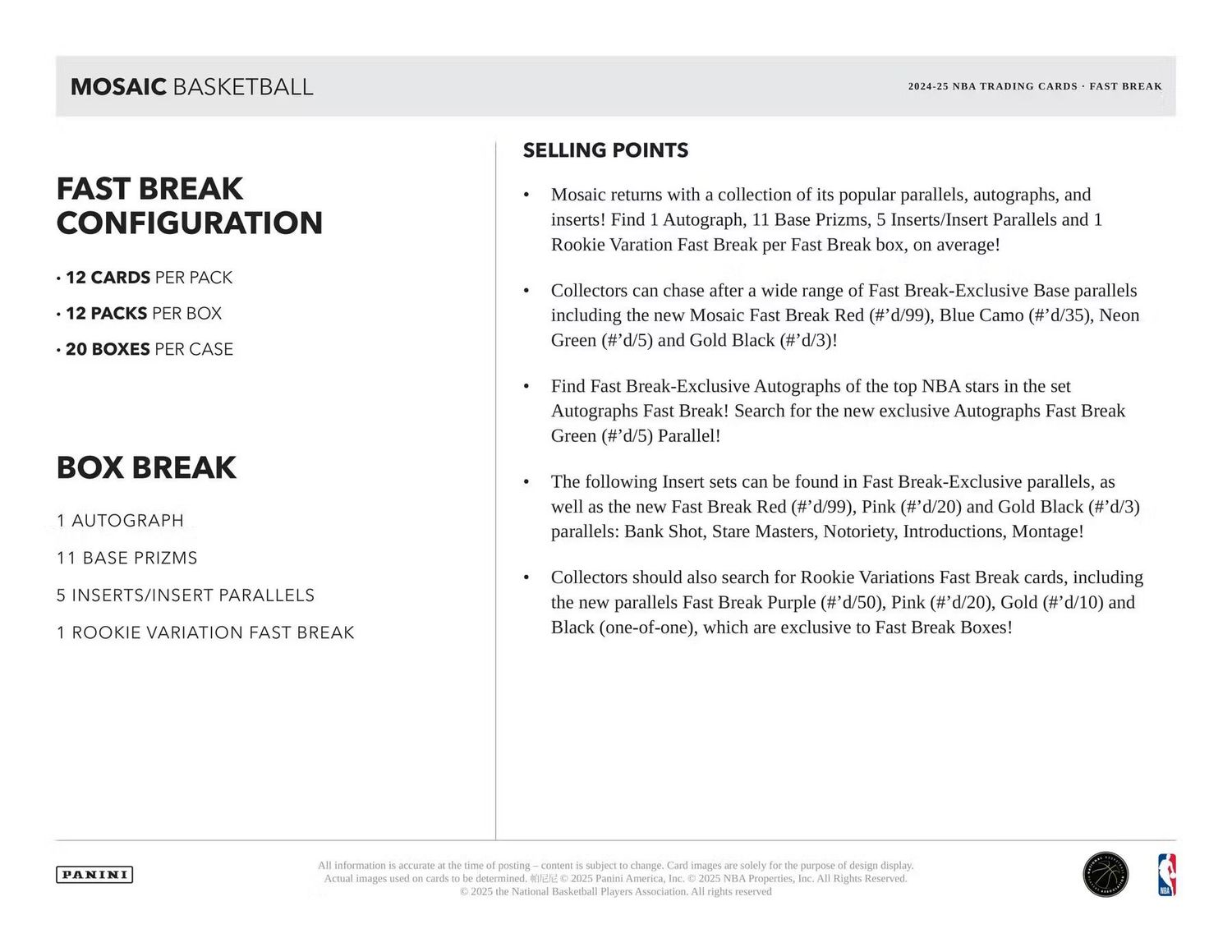 2024/25 Panini Mosaic Basketball Fast Break Box