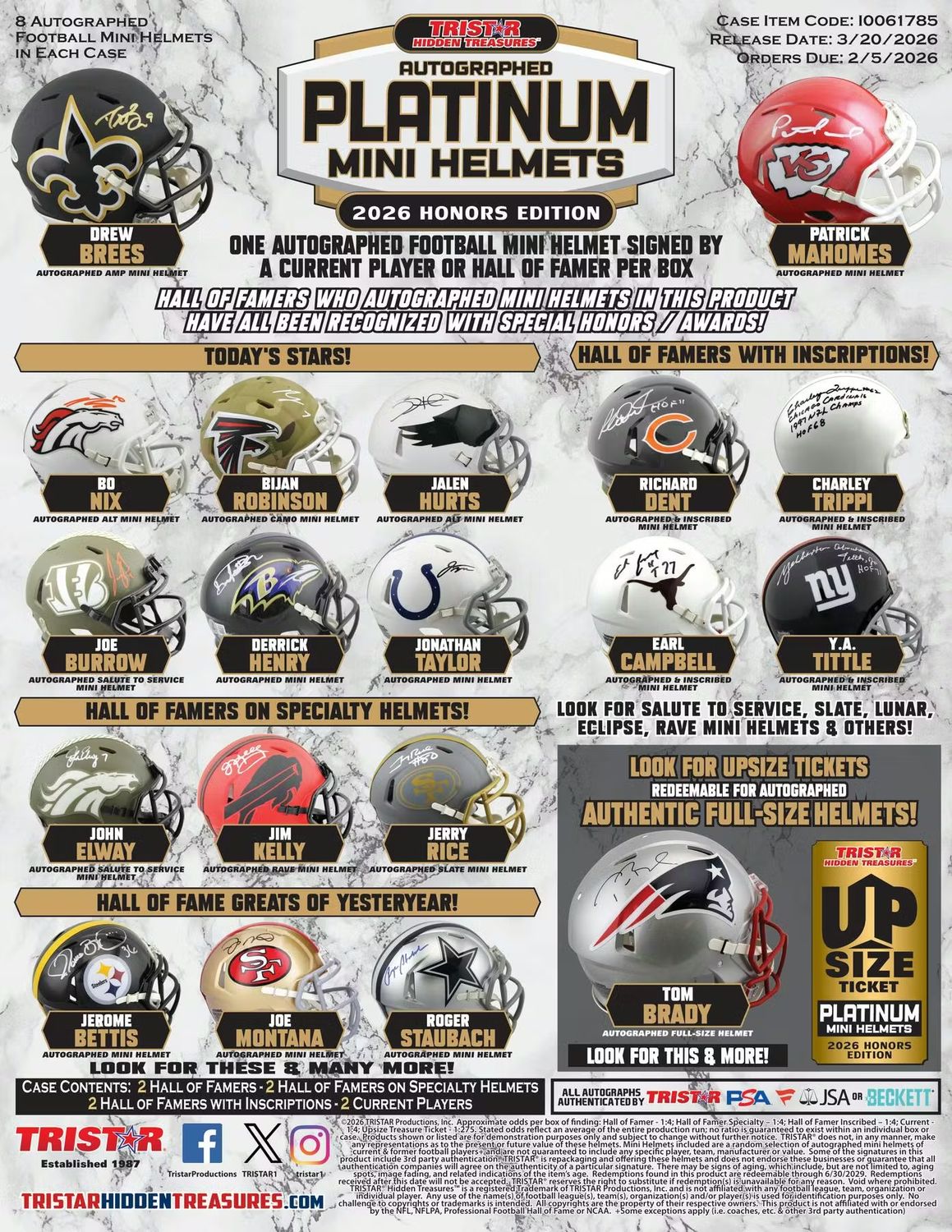 2026 TriStar Autographed Platinum Football Mini Helmets Honors Edition Hobby Box