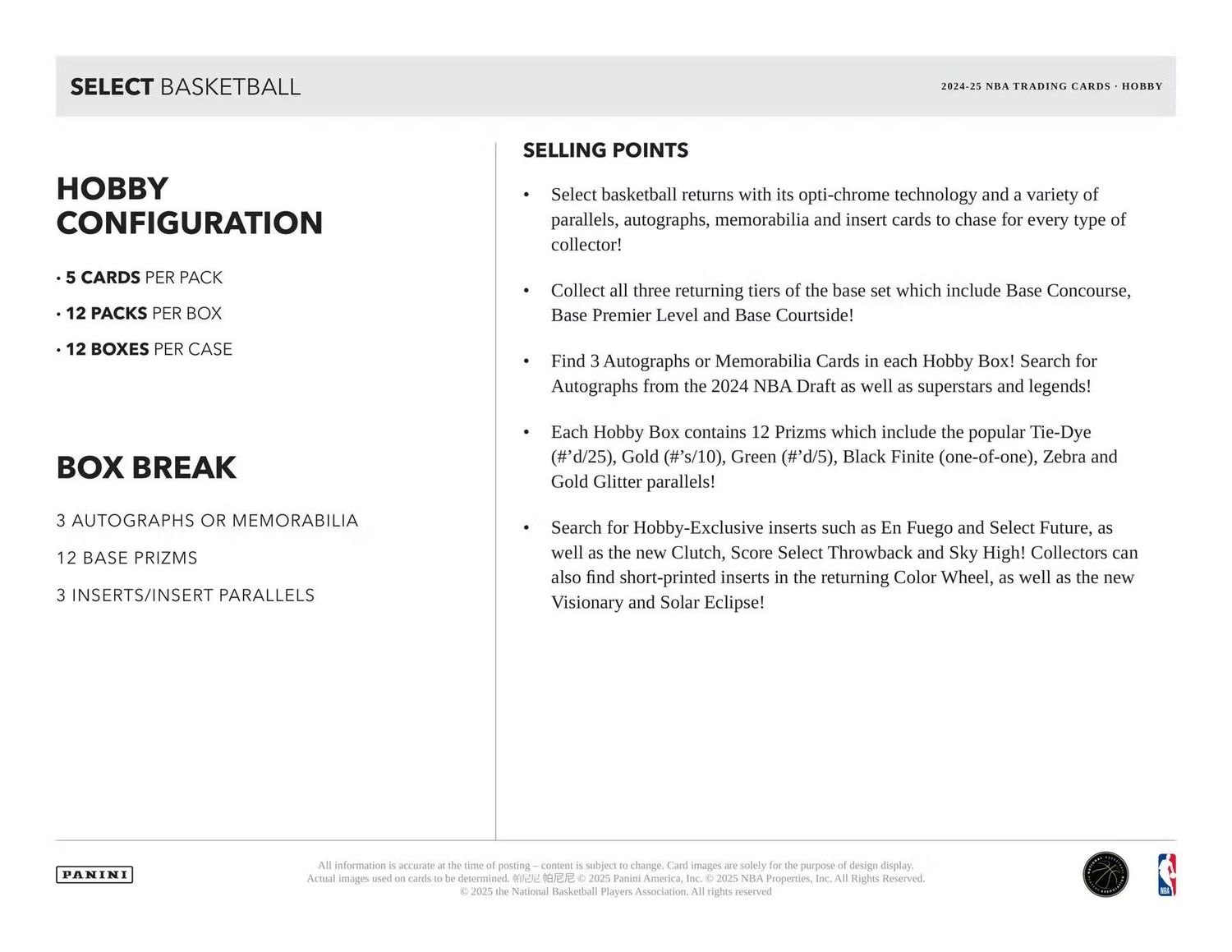 2024/25 Panini Select Basketball Hobby Box