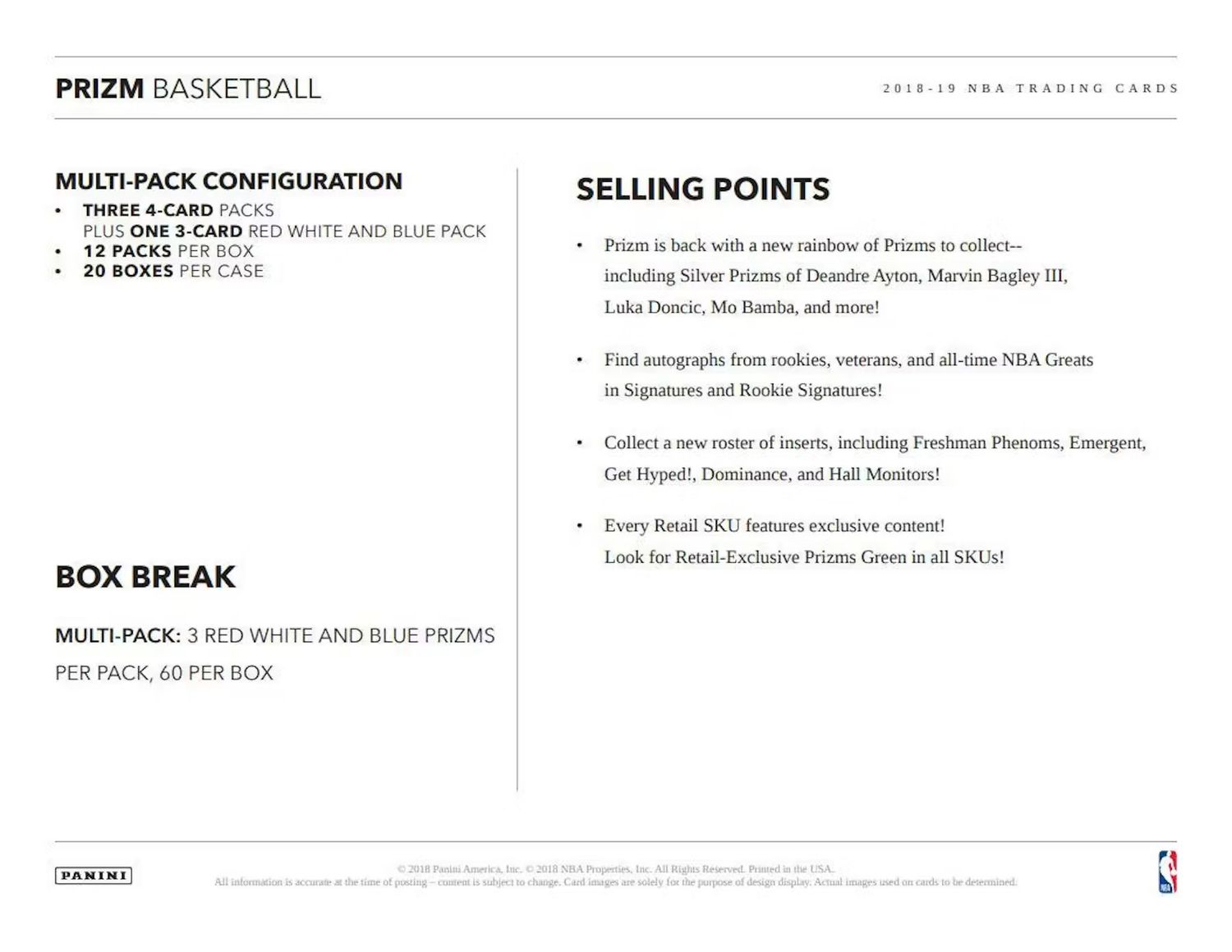 2018/19 Panini Prizm Basketball Multi Cello Fat Pack