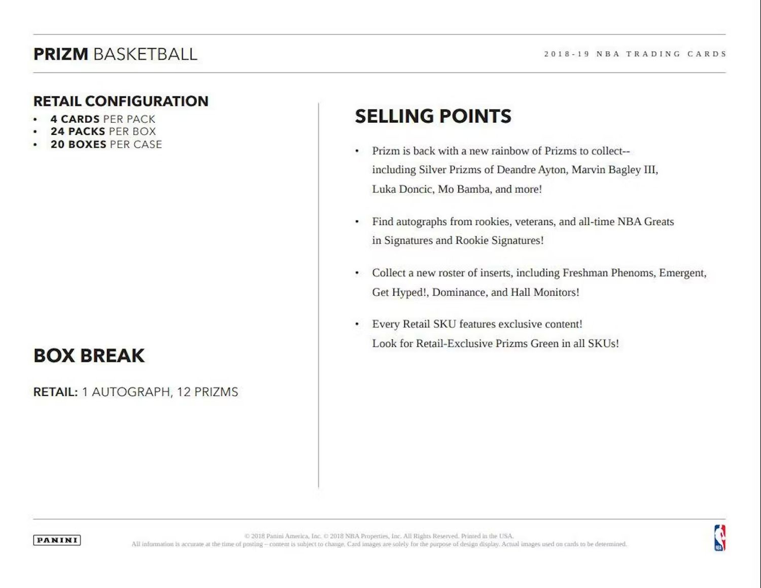 2018/19 Panini Prizm Basketball Retail Pack