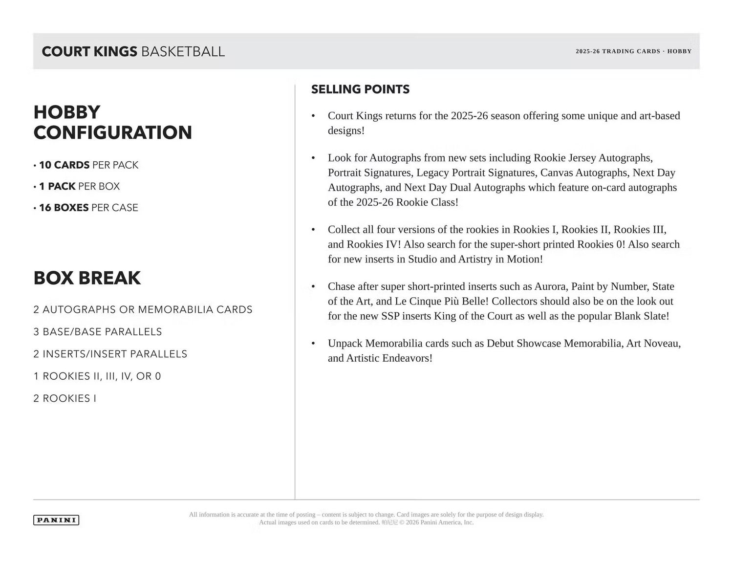 2025/26 Panini Court Kings Basketball Hobby Box