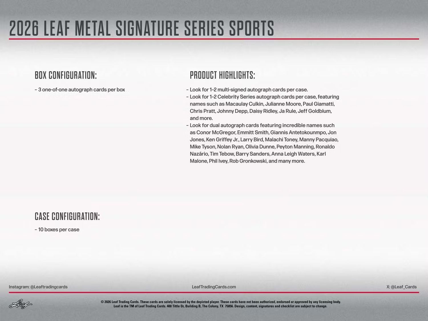 2026 Leaf Signature Series Hobby Box (Coming soon)