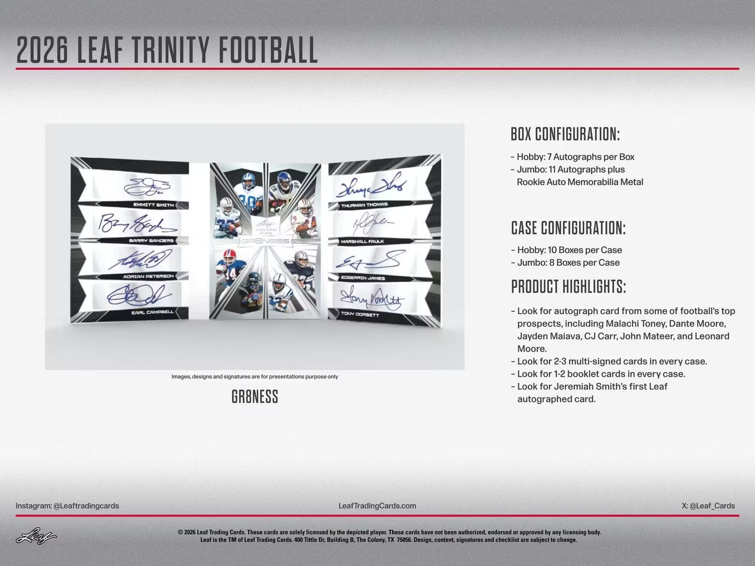 2026 Leaf Trinity Football Hobby Box (Coming soon)