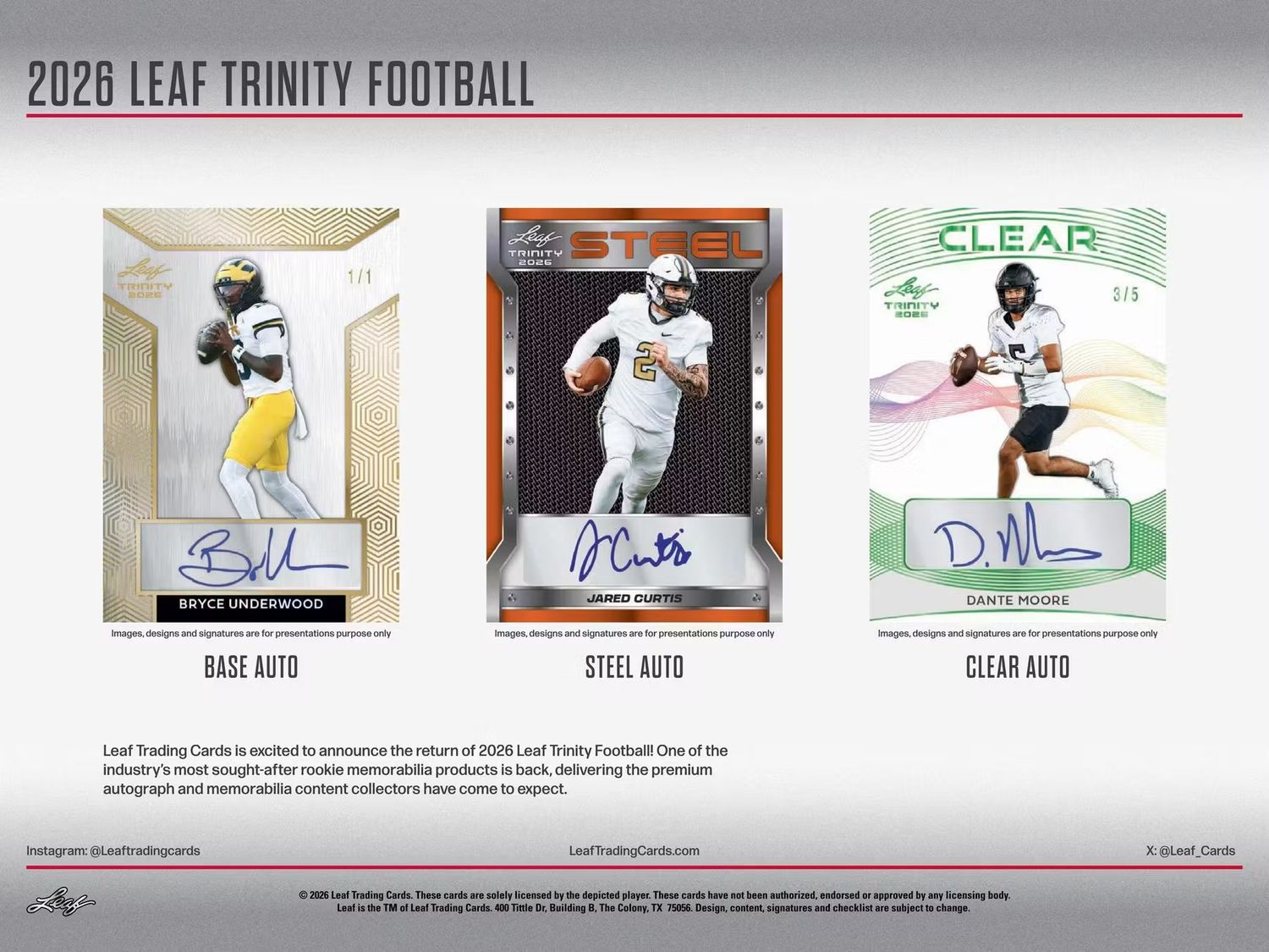 2026 Leaf Trinity Football Hobby Box (Coming soon)