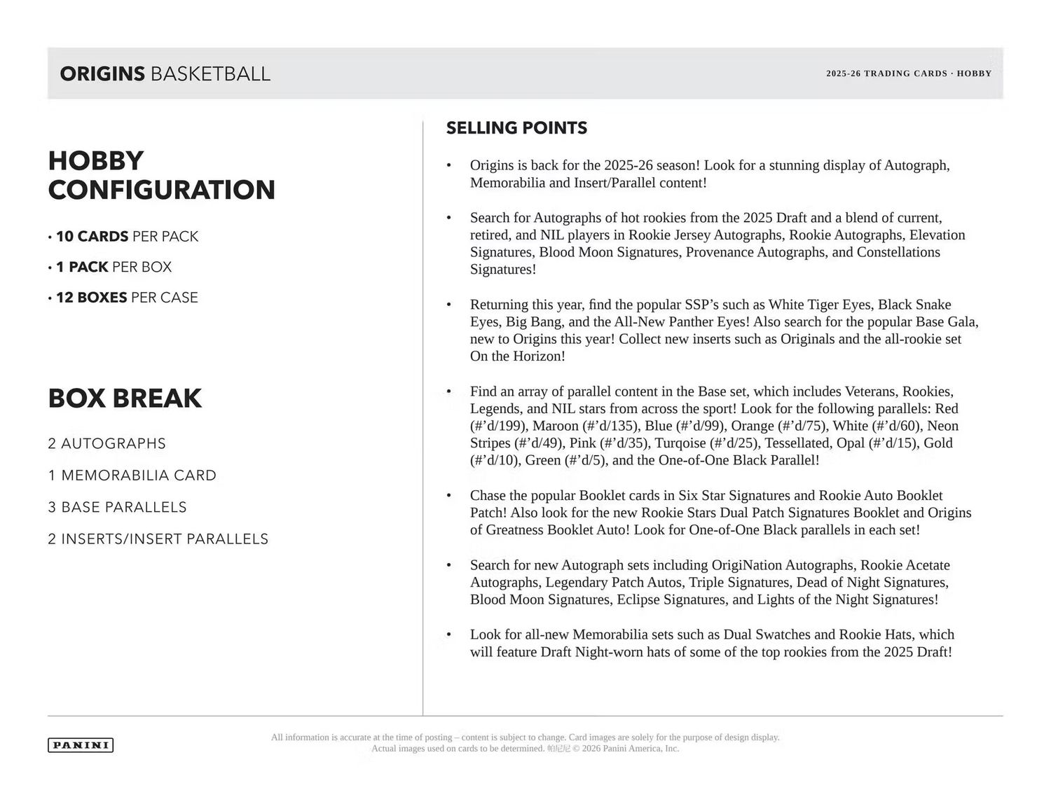 2025/26 Panini Origins Basketball Hobby Box (Preorder)