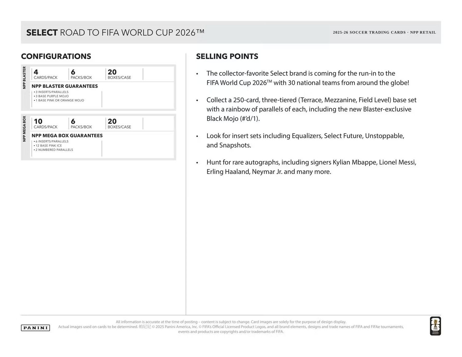2025/26 Panini Select Road to FIFA World Cup Soccer Mega Box (Coming soon)
