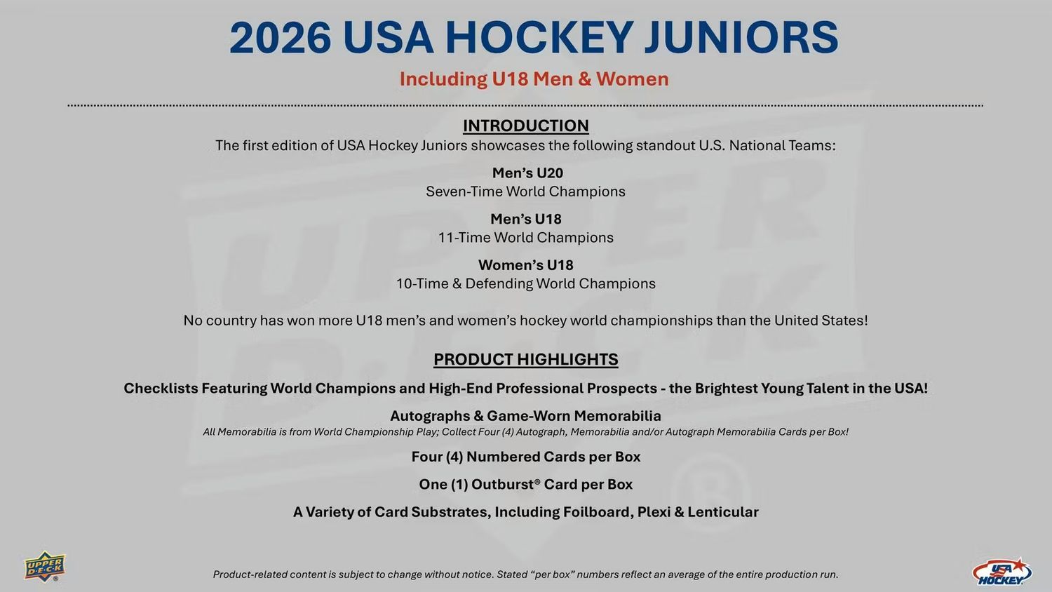 2026 Upper Deck Team USA Juniors Hockey Hobby Box