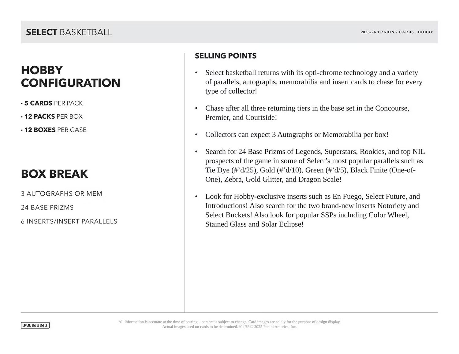 2025/26 Panini Select Basketball Hobby Box (Coming in October)