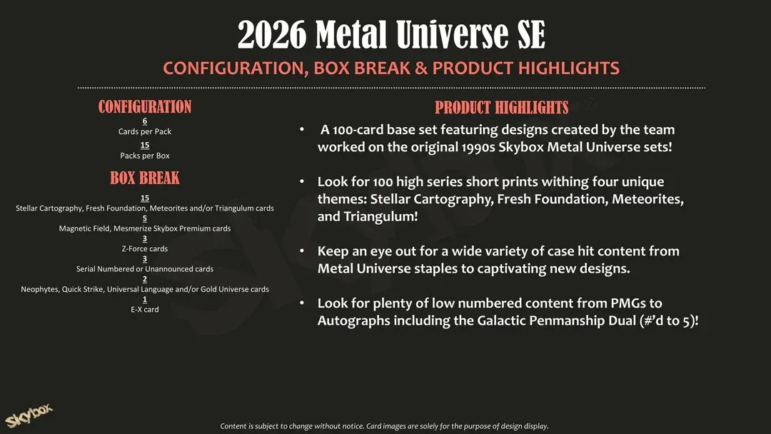 2026 Upper Deck Metal Universe SE Hobby (Coming soon)
