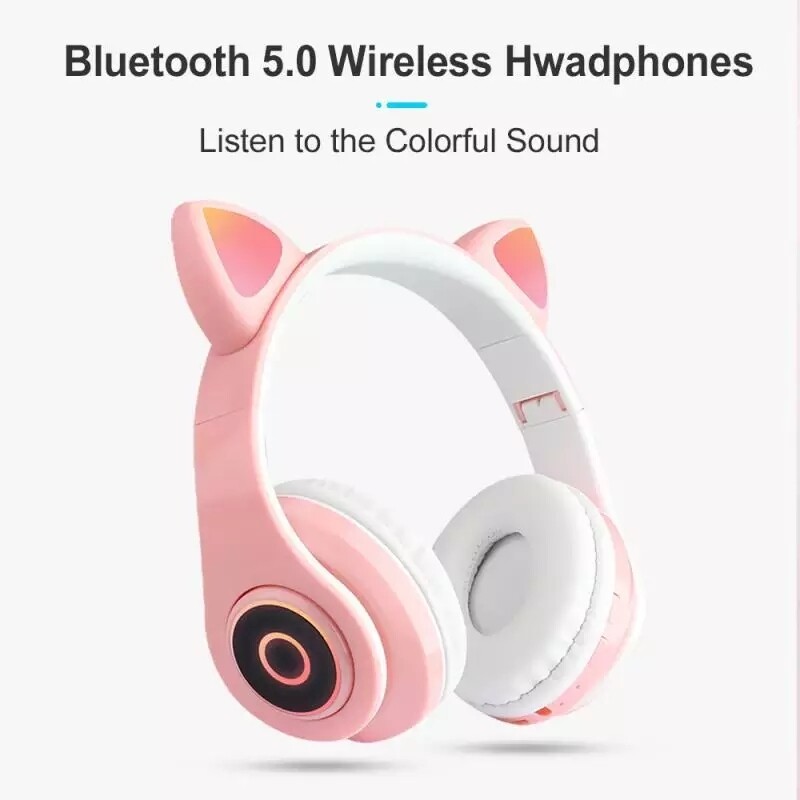 Bluetooth Wireless Cat Rabbit Ear Headsets LED w/Mic Headphones For Kids Girls