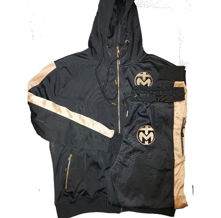 Black With Gold Stripes Trinda Polyester Tracksuit