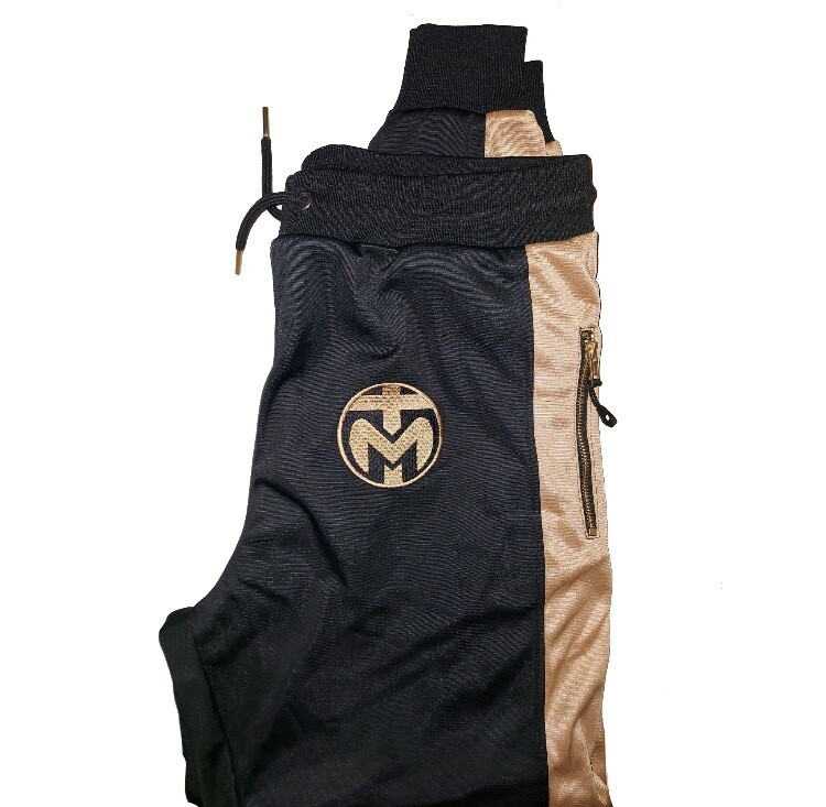 Black With Gold Stripes Trinda Polyester Tracksuit
