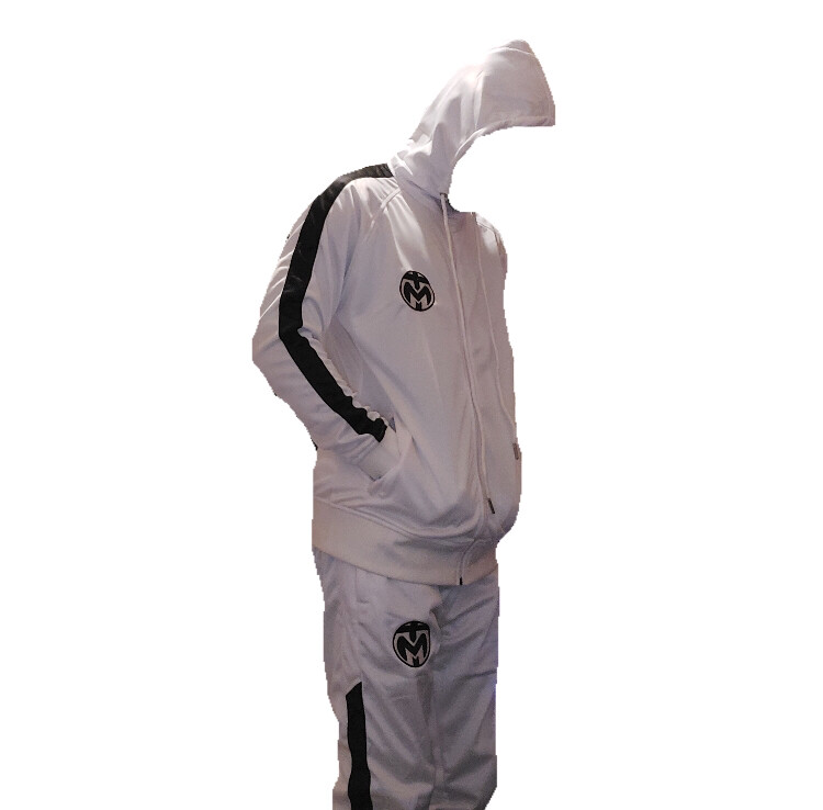 White With Black Stripes Trinda Polyester Tracksuit
