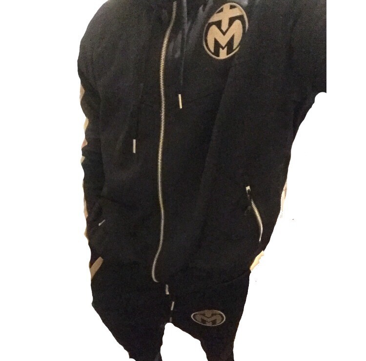 Black With Gold Stripes Trinda Polyester Tracksuit