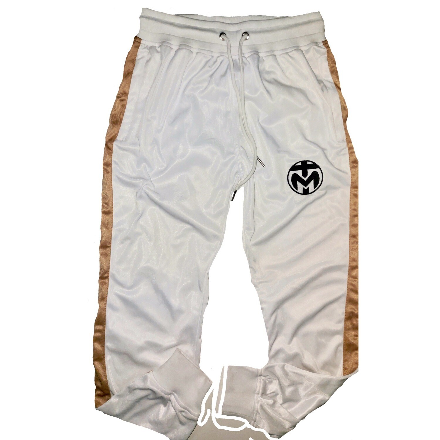 White With Gold Stripe Trinda Polyester Bottoms