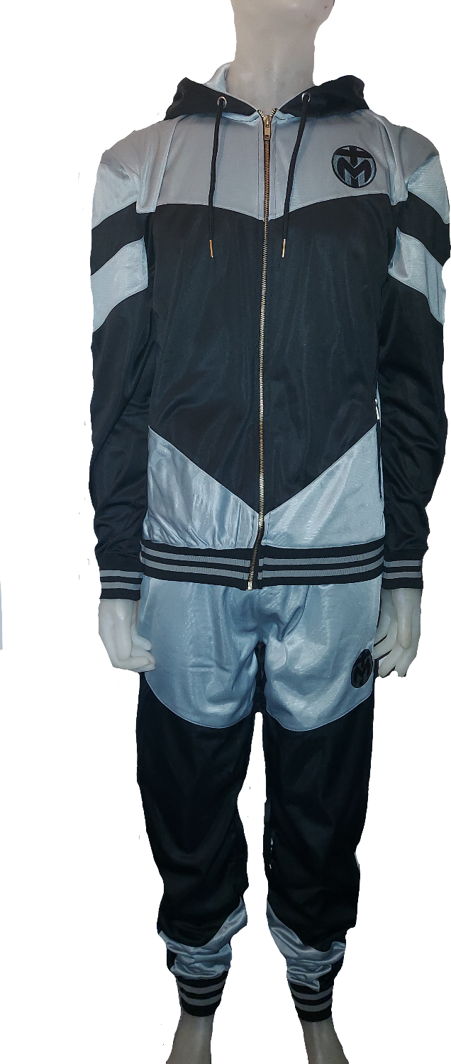 Silver and Black Trinda Polyester Tracksuit