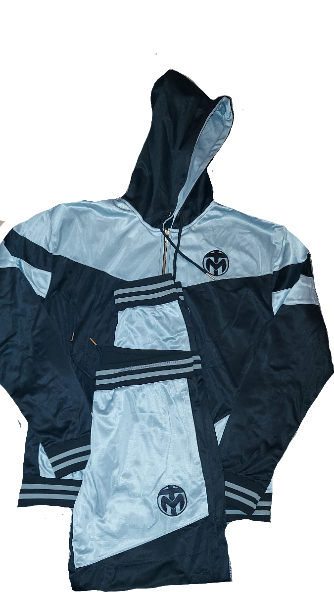 Silver and Black Trinda Polyester Tracksuit