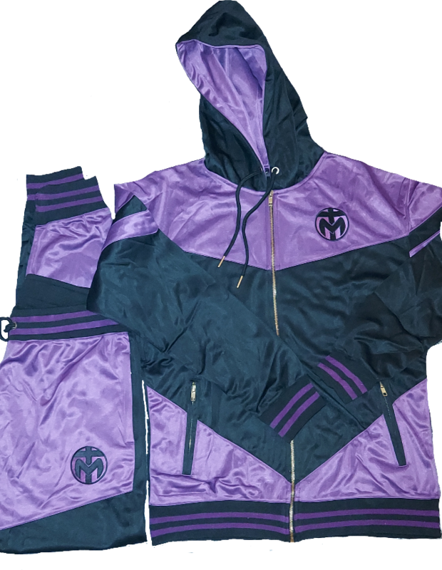 Purple and Black Trinda Polyester Tracksuit